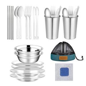 Camping Mess Kit for 1-2 Person – Outdoor Plates, Utensils & Dinnerware Set